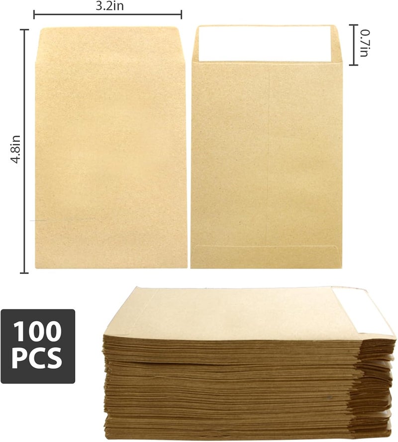 xflyxin 100 حزمة من أظرف العملات الصغيرة من كرافت، 3.23" × 4.53"، بني، أظرف بذور مغلقة بالكامل؛ أظرف صغيرة للمكتب، المنزل، المدرسة - Image 2